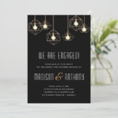 Geo Licht Modern Black Geometric Engagement Party Kaart (Staand voorkant)