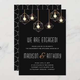 Geo Licht Modern Black Geometric Engagement Party Kaart