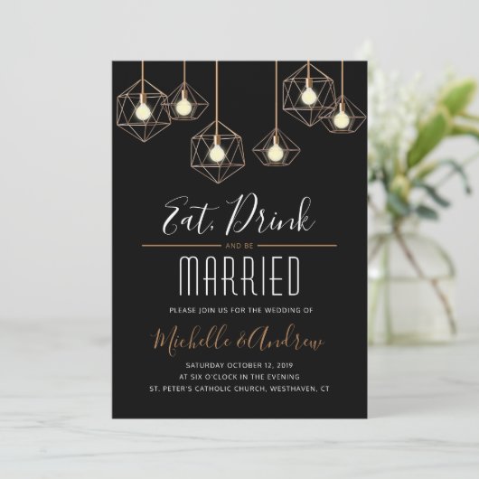 Geo Lights Eet Drink en trouwen bruiloft Kaart (Staand voorkant)