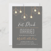 Geo Lights Eet Drink en trouwen Grey Wedding Kaart (Voorkant)