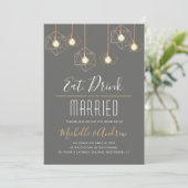 Geo Lights Eet Drink en trouwen Grey Wedding Kaart (Staand voorkant)