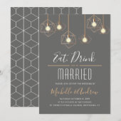 Geo Lights Eet Drink en trouwen Grey Wedding Kaart (Voorkant / Achterkant)