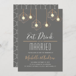 Geo Lights Eet Drink en trouwen Grey Wedding Kaart