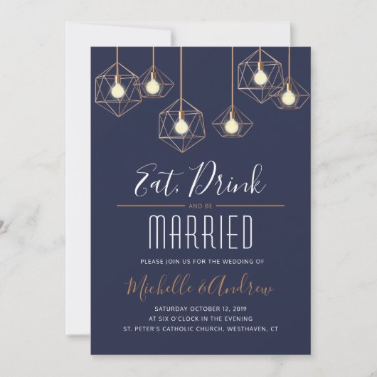 Geo Lights Eet Drink en trouwen Navy Wedding Kaart (Voorkant)