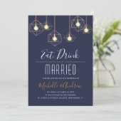 Geo Lights Eet Drink en trouwen Navy Wedding Kaart (Staand voorkant)