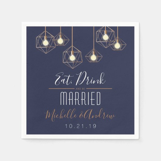 Geo Lights Eet Drink en trouwen Navy Wedding Servet (Voorkant)