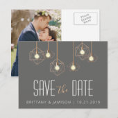 Geo Lights Grijs Moderne Geometrische Save the Dat Aankondigingskaart (Voorkant / Achterkant)