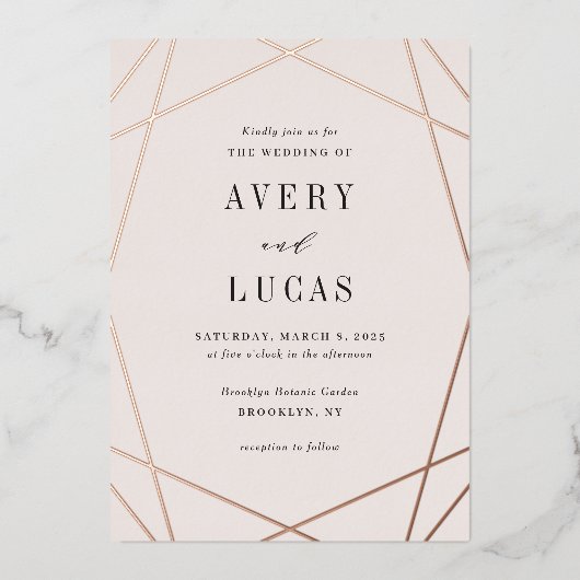 Geo Lijst Folie Editable Color Wedding Invitation Folie Uitnodiging (Voorkant)