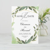 Geo Lijst Groenblad Eucalyptus Save the Date Kaart (Staand voorkant)
