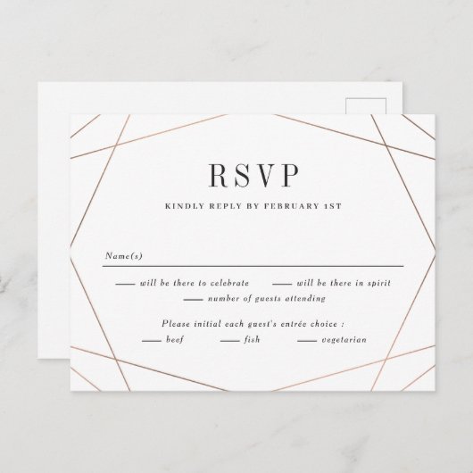 Geo Lijst Wedding RSVP Reply Card Briefkaart (Voorkant / Achterkant)