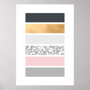 Geo Lines - Slate Gold Marmer en roze Poster