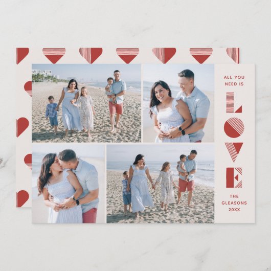 Geo Love 4-Photo Valentijnsdag Kaart — Cherry (Voorkant / Achterkant)