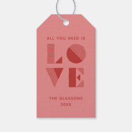 Geo Love Valentijnsdag Foto Gift Label - Roze Cadeaulabel