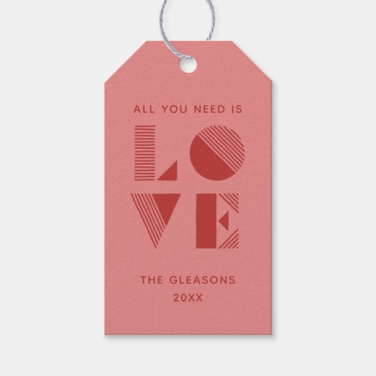 Geo Love Valentijnsdag Foto Gift Label - Roze Cadeaulabel (Voorkant)