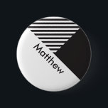 Geo Minimale zwarte witte Stripes Naam Werknemer Ronde Button 5,7 Cm<br><div class="desc">Knop voor  naamtag</div>