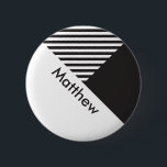 Geo Minimale zwarte witte Stripes Naam Werknemer Ronde Button 5,7 Cm<br><div class="desc">Knop voor  naamtag</div>