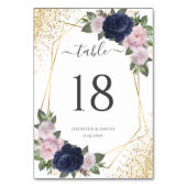 Geo Navy Blauw Goud Blush Roze Bloemen Huwelijk Kaart (Voorkant)