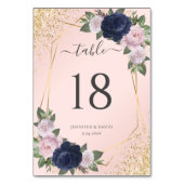 Geo Navy Blue Blush Gold Confetti Floral Wedding Kaart (Achterkant)