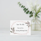 Geo Olive Leaf Budget Save the Date Card Informatiekaartje (Staand voorkant)