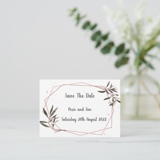 Geo Olive Leaf Budget Save the Date Card Informatiekaartje (Staand voorkant)