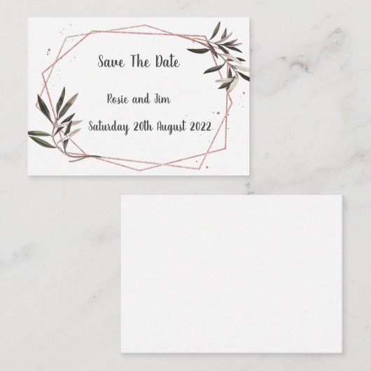 Geo Olive Leaf Budget Save the Date Card Informatiekaartje (Voorkant / Achterkant)