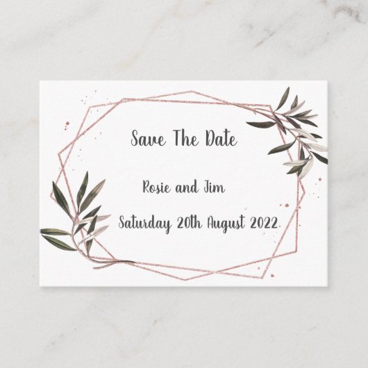 Geo Olive Leaf Budget Save the Date Card Informatiekaartje (Voorkant)