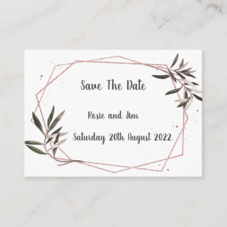 Geo Olive Leaf Budget Save the Date Card Informatiekaartje