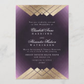 Geo Paarse Gold Gatsby Calligraphy Wedding Kaart (Voorkant)
