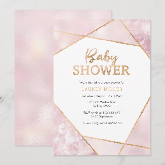 Geo Pink and Gold Baby shower-uitnodiging Kaart (Voorkant / Achterkant)