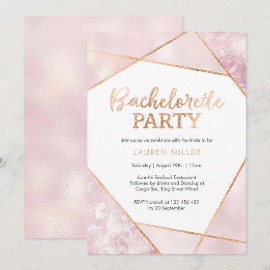 Geo Pink en Gold Bachelorette Party uitnodiging (Voorkant / Achterkant)