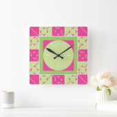 Geo Plaid Pink/Green Vierkante Klok (Huis)