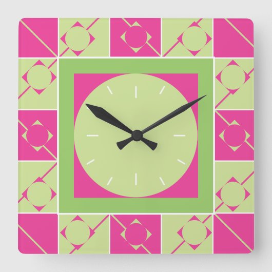 Geo Plaid Pink/Green Vierkante Klok (Voorkant)