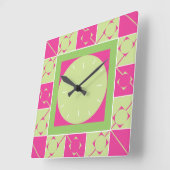 Geo Plaid Pink/Green Vierkante Klok (Hoek)
