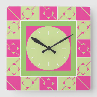 Geo Plaid Pink/Green Vierkante Klok