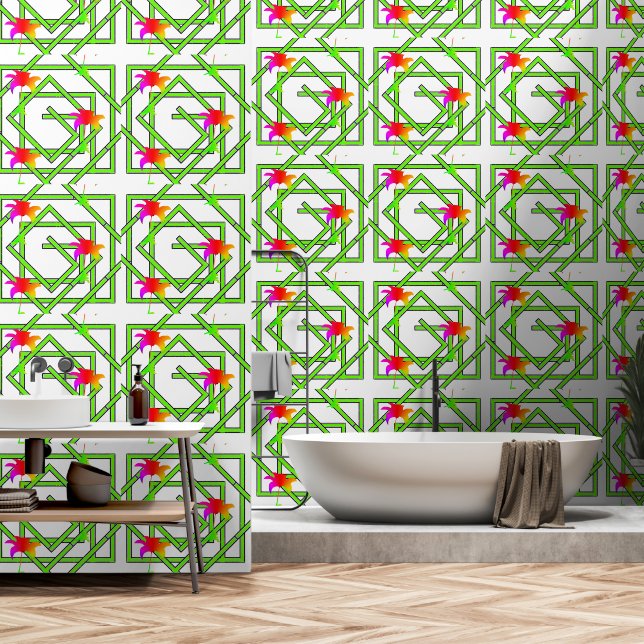 Geo Regenboog Bloem Wit Behang (Badkamer)