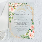 Geo Roze Bloemen Heldere Acryl Bloemen Quinceanera Acryl Uitnodigingen