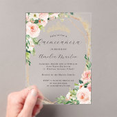 Geo Roze Bloemen Heldere Acryl Bloemen Quinceanera Acryl Uitnodigingen (Insitu (Draagbaar))