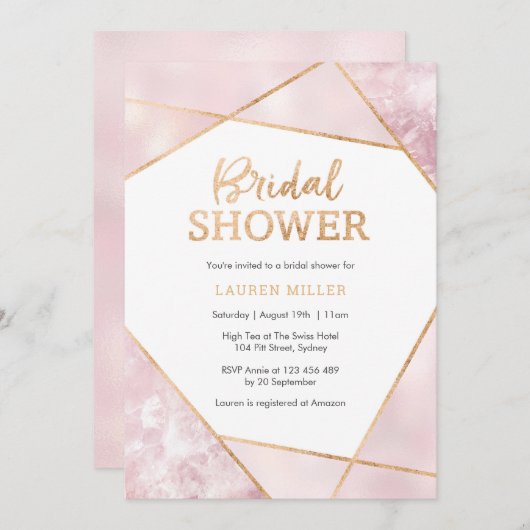 Geo Roze en Gouden Bruids Douche uitnodiging (Voorkant / Achterkant)