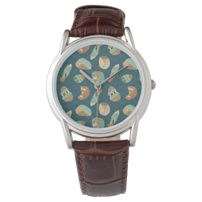 Geo-stap buiten | Blauw patroon Horloge (Voorkant)