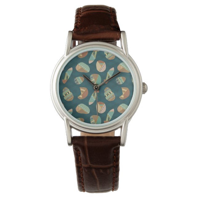 Geo-stap buiten | Blauw patroon Horloge (Voorkant)