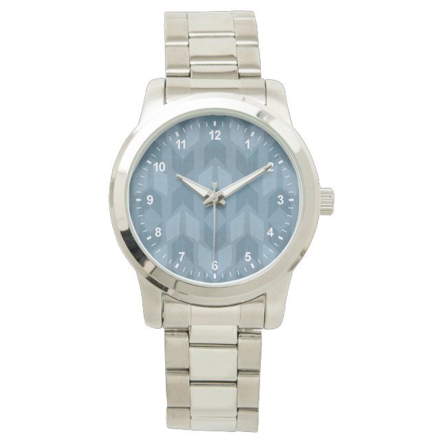 Geo-stap buiten | Blauw pijlpatroon Horloge (Voorkant)