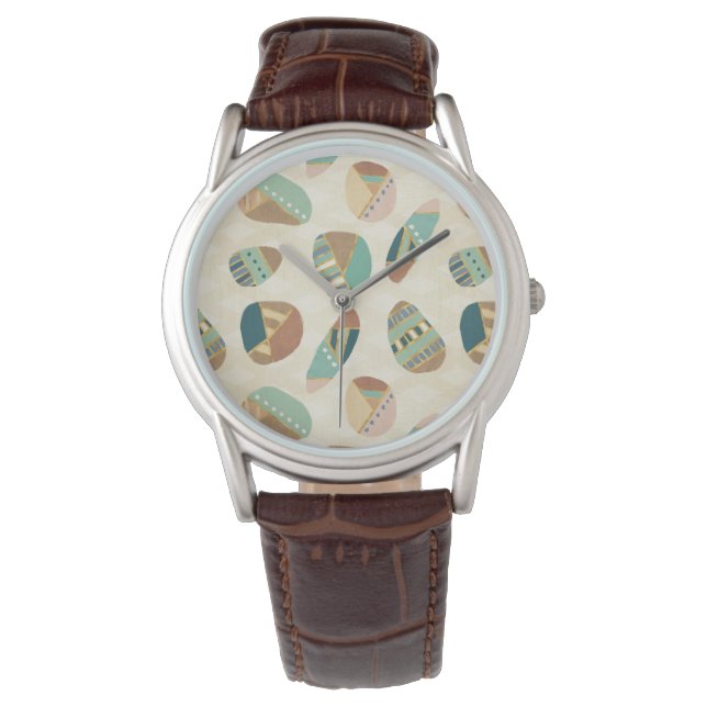 Geo-stap buiten | Blauwgroen patroon Horloge (Voorkant)