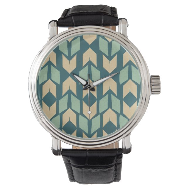 Geo-stap buiten | Geometrisch Blauwgroen pijlpatro Horloge (Voorkant)