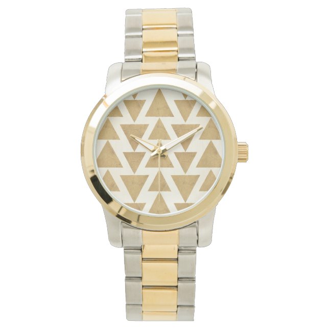 Geo-stap buiten | Gold Geometric Pattern Horloge (Voorkant)