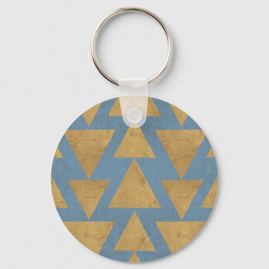 Geo-stap buiten | Goud en blauw patroon Sleutelhanger (Voorkant)
