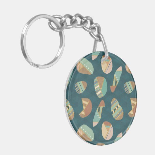 Geo-stap buitenshuis | Blauw patroon Sleutelhanger (Voorkant Links)