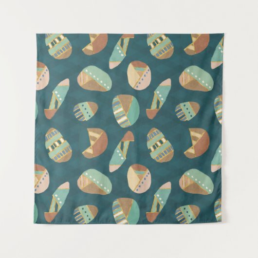 Geo-stap buitenshuis | Blauw patroon Wandkleed (Voorkant (horizontaal))