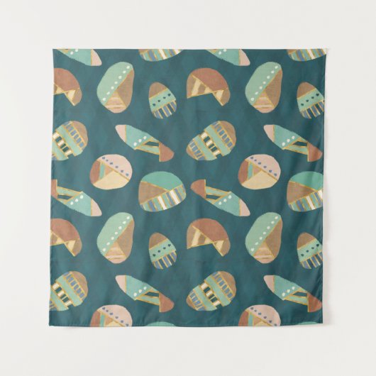 Geo-stap buitenshuis | Blauw patroon Wandkleed (Voorkant)