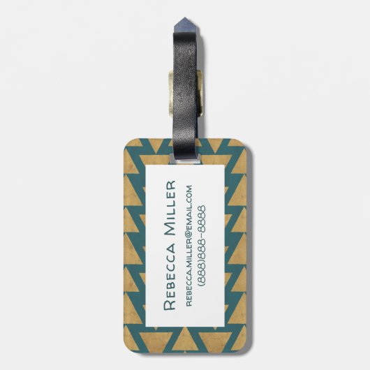 Geo-stap buitenshuis | Blauwgroen gouden en donker Bagagelabel (Achterkant verticaal)