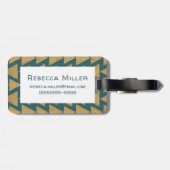 Geo-stap buitenshuis | Blauwgroen gouden en donker Bagagelabel (Achterkant horizontaal)